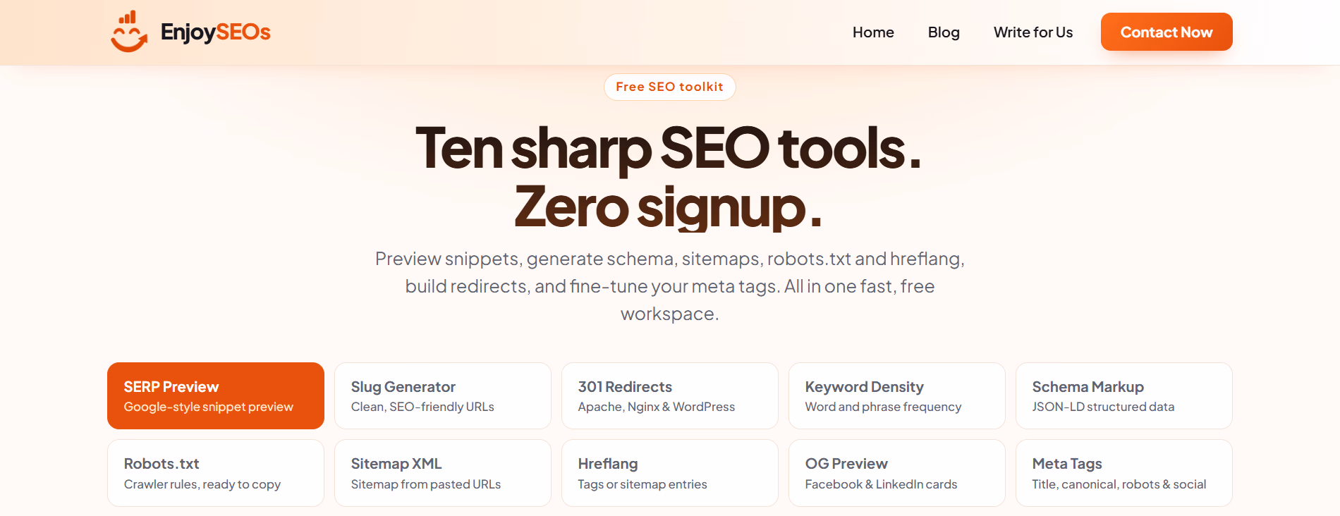 Free SEO Toolkit: 10 SEO Tools Online | EnjoySEOS preview