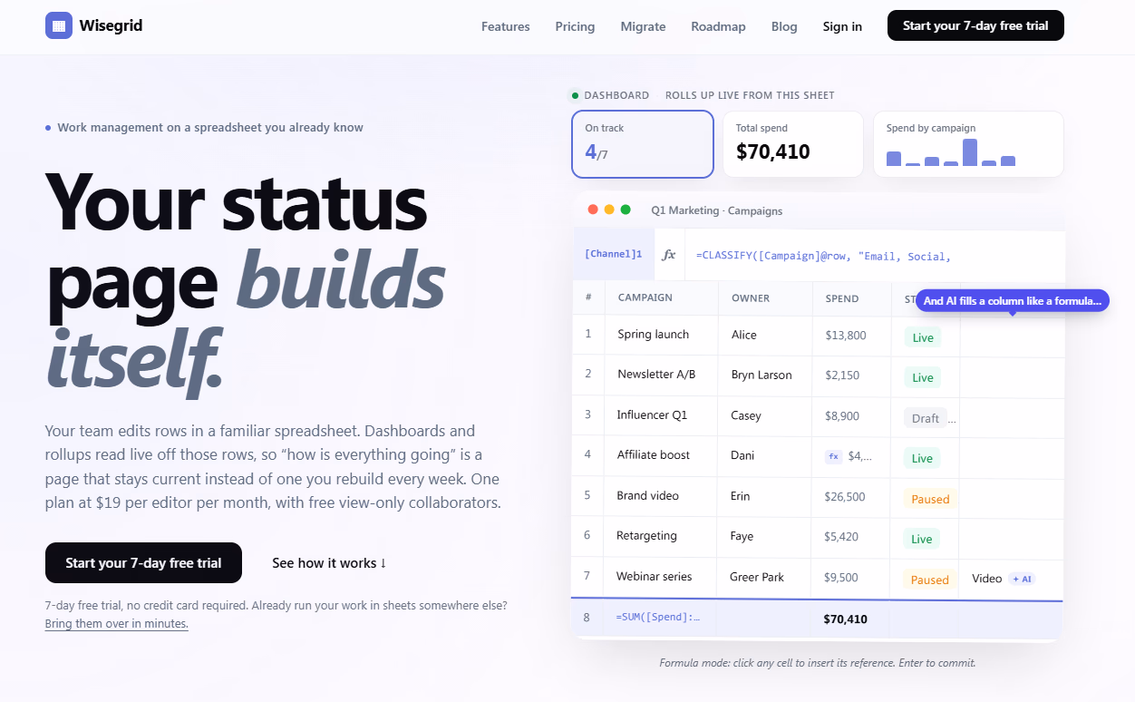 Wisegrid: the spreadsheet that runs the work preview
