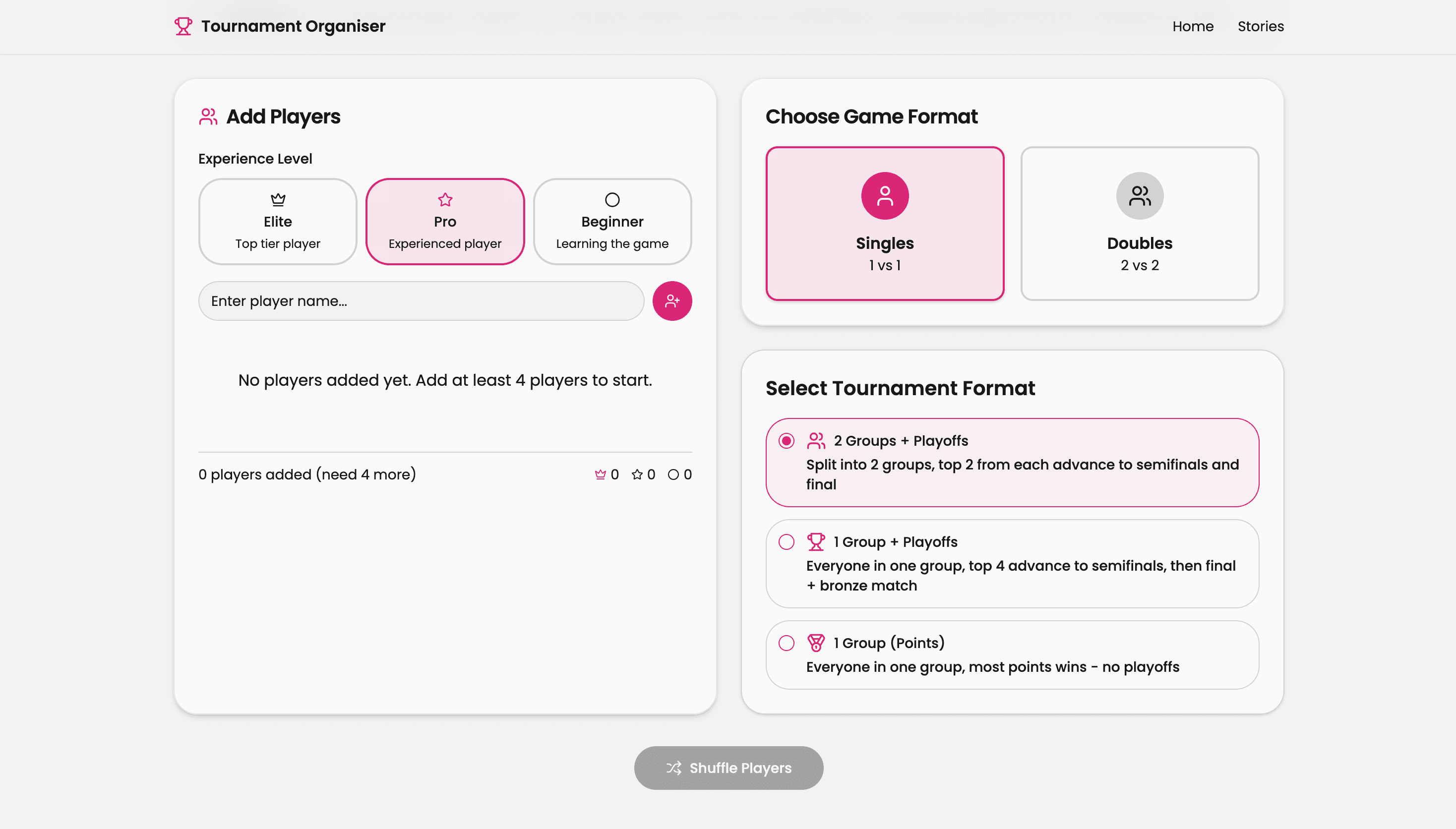 Tournament Organiser App preview
